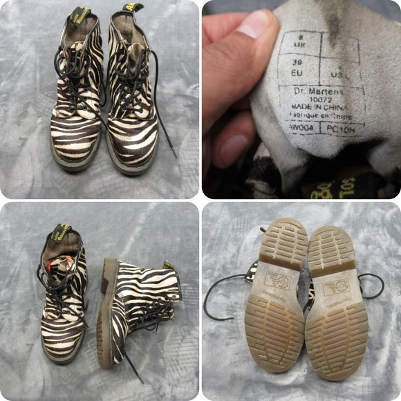 Dr. Martens Combat Boots Womens 8 Cream Zebra Print Pony Hair 8-Eye Lace Up RARE